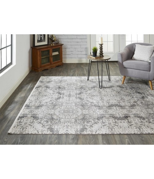 Feizy CADIZ 3989F IN LIGHT GRAY / BLACK 2' 2" X 3' 2" Sample Area Rug
