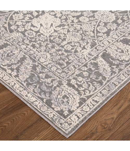 Thackery Area Rug Feizy Thackery Transitional Oriental Rug, Charcoal/Bone White, 5ft-6in x 5ft-6in Round