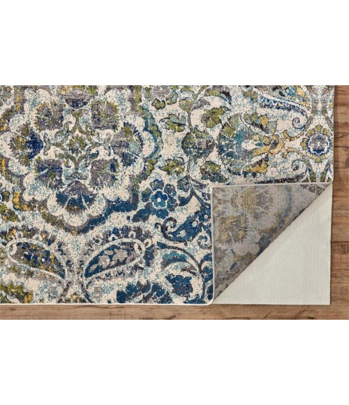 Brixton Area Rug Feizy Brixton Cottage Floral & Botanical, Ivory/Blue/Green, 8' x 8' Round Rug