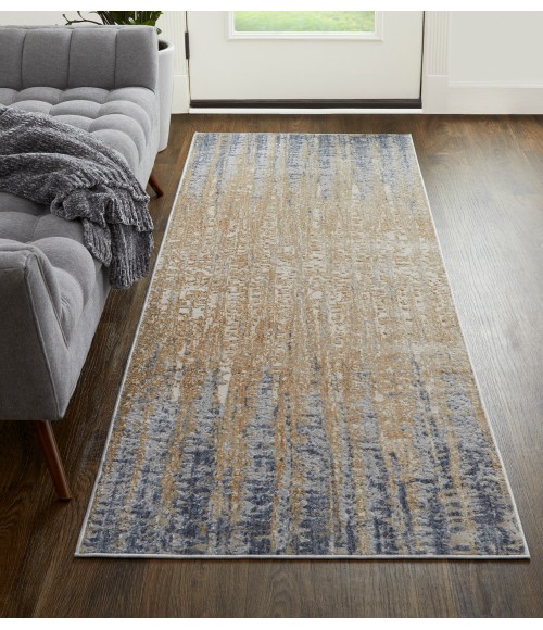 Laina Area Rug Feizy Laina Industrial Gradient & Ombre, Tan/Brown/Blue, 3' x 12' Runner