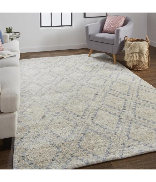 Feizy Abytha Global Diamond, Gray/Blue/Ivory, 9'-6" x 13'-6" Area Rug