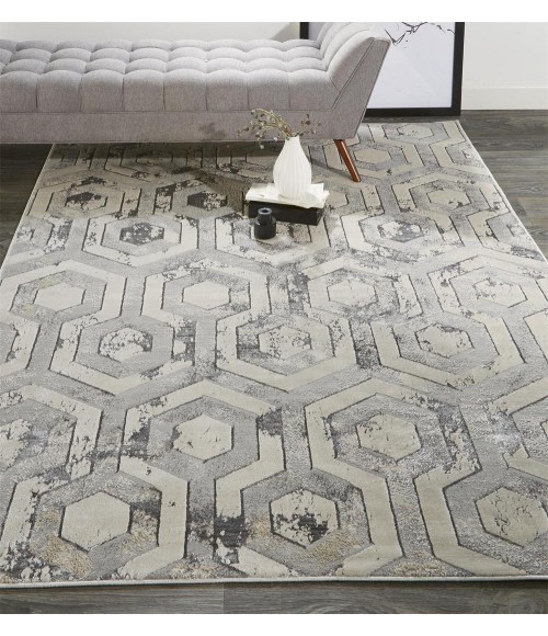 Feizy Micah Luxury & Glam Distressed, Gray/Taupe/Silver, 3'-11" x 6' Accent Rug