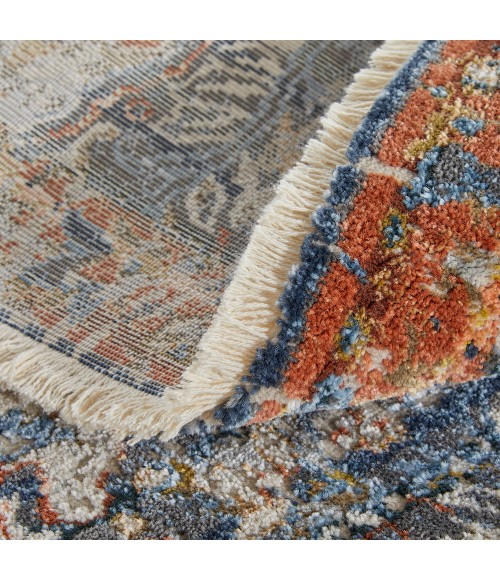 Kaia Area Rug Feizy Kaia Casual Floral & Botanical, Blue/Orange/Ivory, 2'-6" x 10' Runner