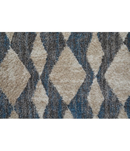 Feizy Mynka Bohemian & Eclectic Diamond, Ivory/Gray/Blue, 2' x 3' Accent Rug