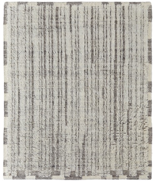 Ashby Area Rug Feizy Ashby Casual Stripes, Ivory/Gray, 9' x 9' Round Rug
