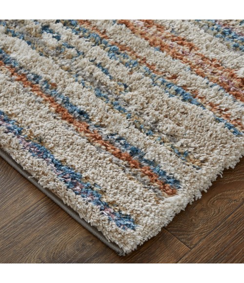 Feizy Mynka Casual Stripes, Ivory/Blue/Orange, 10' x 14' Area Rug