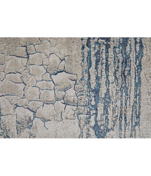Feizy Indio Industrial Abstract, Ivory/Blue/Black, 3'-11" x 6' Accent Rug