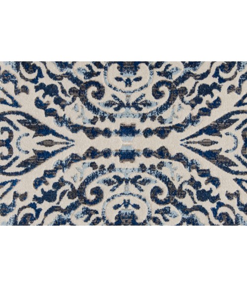 Feizy Milton Bohemian & Eclectic Ikat, Blue/Ivory/Black, 8'-9" x 8'-9" Round Rug