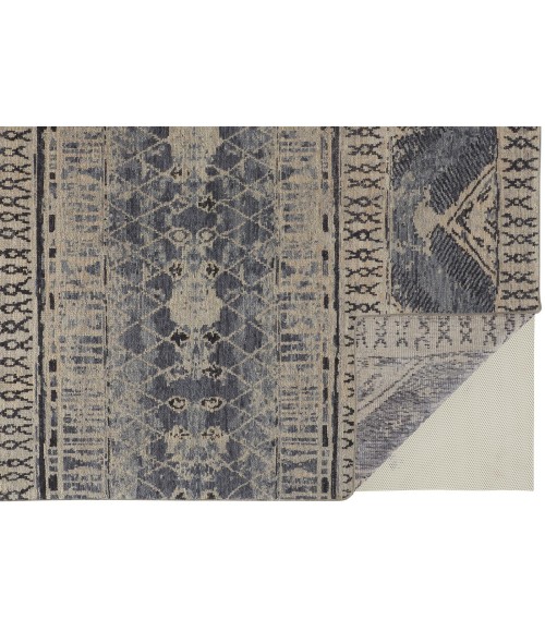 Feizy Palomar Luxe Hand-Knot Abstract Area Rug, Denim Blue, 7x9in x 9x9in