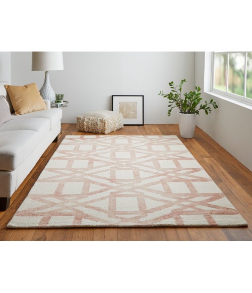 Feizy Lorrain Mid-Century Modern Geometric, Ivory/Pink/Tan, 9'-6" x 13'-6" Area Rug