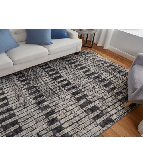 Feizy Kano Industrial Geometric, Gray/Black/Ivory, 8'-9" x 8'-9" Round Rug