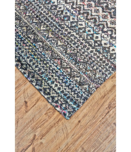 Tortola Area Rug Feizy Tortola Bohemian & Eclectic Diamond, Black/White/Blue, 8'-6" x 11'-6" Area Rug