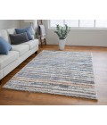 Feizy Mynka Casual Stripes, Ivory/Blue/Orange, 10' x 14' Area Rug