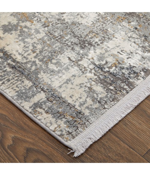 Feizy Cadiz Casual Abstract, Ivory/Gray/Gold, 13' x 20' Area Rug