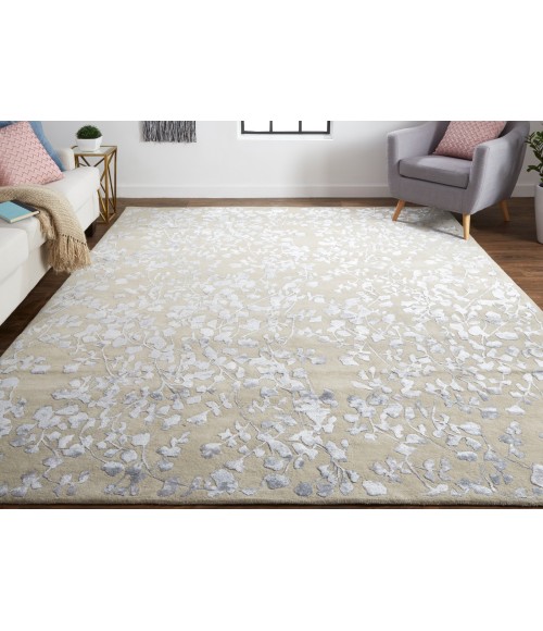 Feizy Bella High/Low Floral Wool Rug, Latte/Silver Gray, 2ft - 6in x 8ft, Runner
