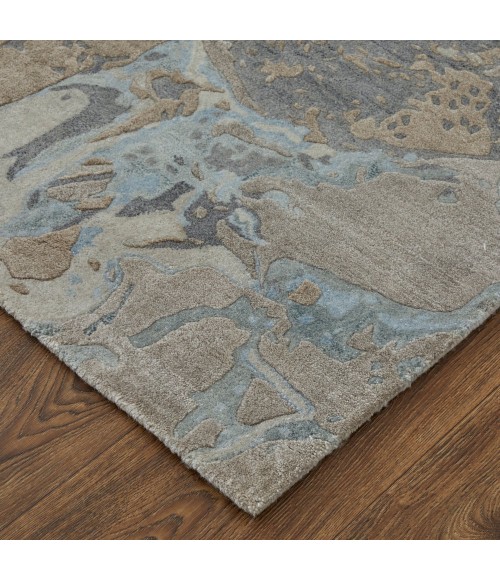 Feizy Zarah Industrial Watercolor, Gray/Tan/Blue, 8' x 10' Area Rug