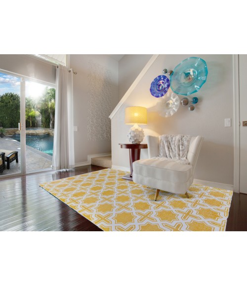 Feizy Granada Mid-Century Modern Geometric, Yellow/White, 3' x 5' Accent Rug