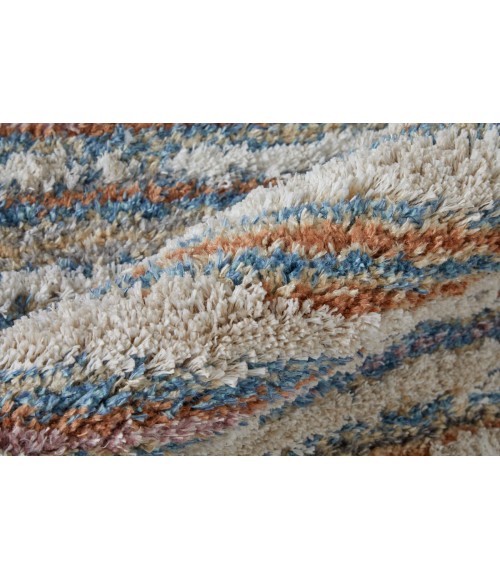 Feizy Mynka Casual Stripes, Ivory/Blue/Orange, 10' x 14' Area Rug