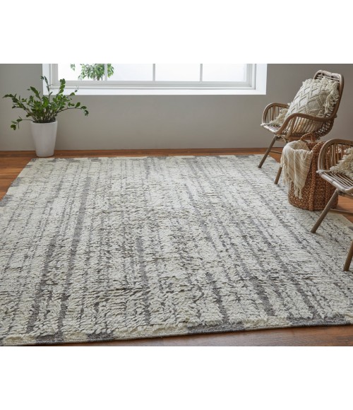 Ashby Area Rug Feizy Ashby Casual Stripes, Ivory/Gray, 9' x 9' Round Rug