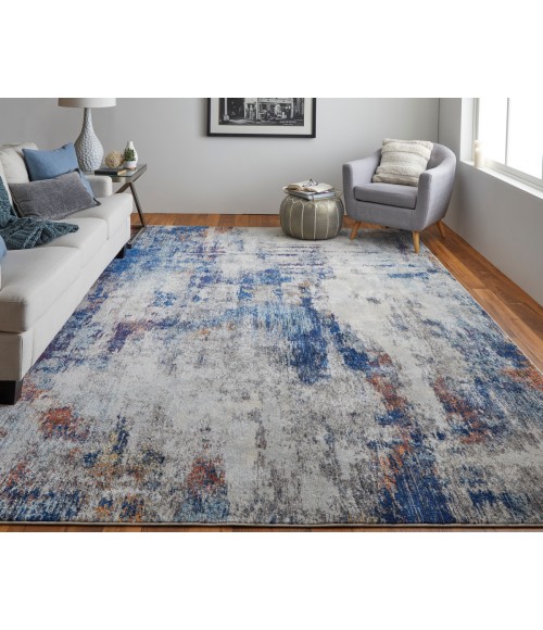 Feizy Edgemont Casual Abstract, Ivory/Blue, 6'-7" x 9'-6" Area Rug
