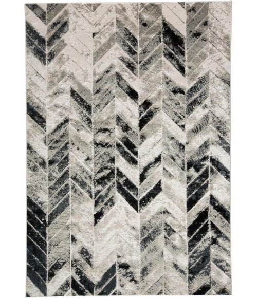 Feizy Micah Industrial Chevron, Black/Gray/Silver, 3'-11" x 6' Accent Rug