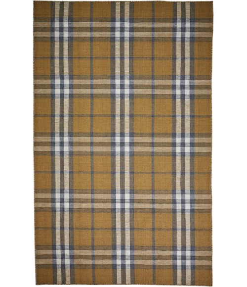 Feizy Crosby Eco-Friendly PET Dhurrie, Golden/Denim Blue,8ft x 10ft Area Rug
