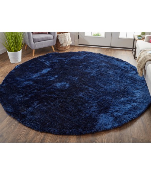 Feizy Indochine Luxury & Glam Solid, Blue/Black, 8' x 8' Round Rug