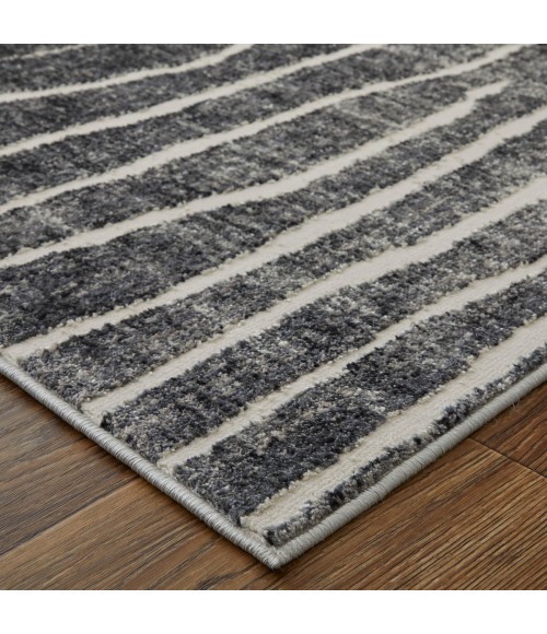 Feizy Kano Industrial Abstract, Black/Gray/Ivory, 8'-9" x 8'-9" Round Rug