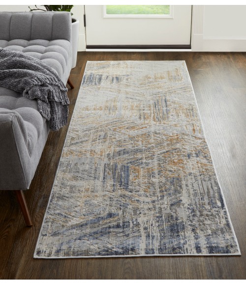 Laina Area Rug Feizy Laina Casual Abstract, Tan/Ivory/Gray, 3' x 10' Runner