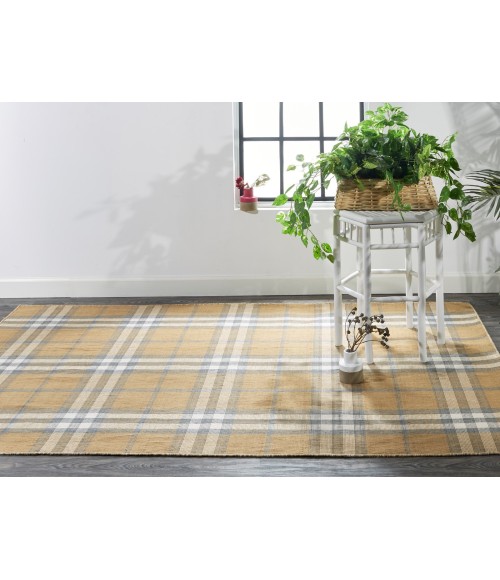 Feizy Crosby Eco-Friendly PET Dhurrie, Golden/Denim Blue,8ft x 10ft Area Rug