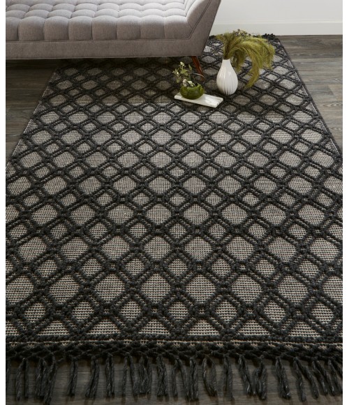 Phoenix Area Rug Feizy Phoenix Farmhouse Diamond, Black/Ivory, 7'-9" x 9'-9" Area Rug