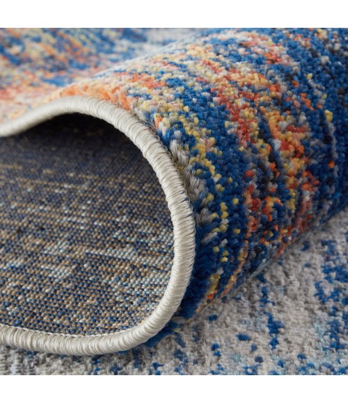 Feizy Edgemont Casual Abstract, Ivory/Blue, 6'-7" x 9'-6" Area Rug