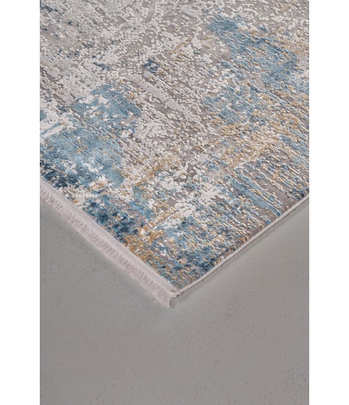 Feizy Cadiz Industrial Abstract, Ivory/Blue/Gold, 9'-9" x 13'-2" Area Rug