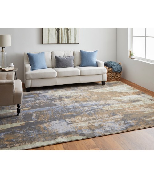 Clio Casual Abstract, Brown/Blue/Ivory, 12' x 15' Area Rug