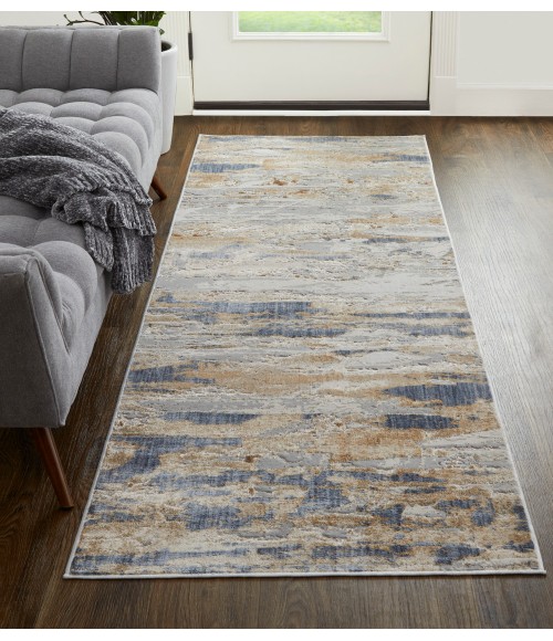 Feizy Laina Industrial Abstract, Tan/Orange/Ivory, 3' x 12' Runner