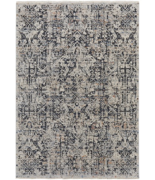 Feizy Kaia Oriental Navy Blue/Beige Rug, 7'-10" X 9'-6" Area Rug