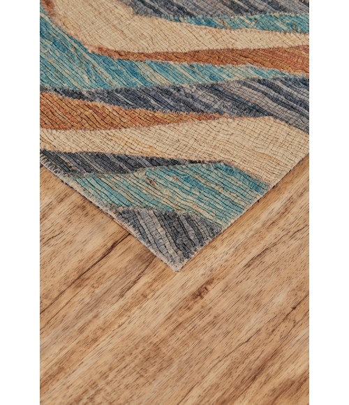 Feizy Bermuda Casual Geometric, Blue/Brown/Ivory, 5' x 8' Area Rug