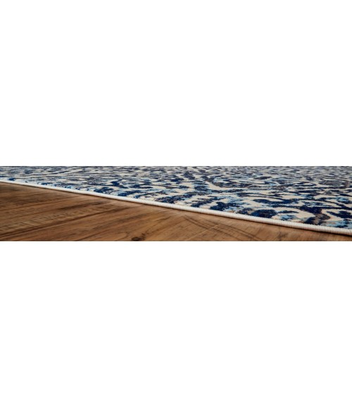 Feizy Milton Bohemian & Eclectic Ikat, Blue/Ivory/Black, 8'-9" x 8'-9" Round Rug