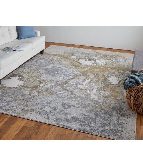 Feizy Astra Industrial Abstract, Gray/Gold/Ivory, 8' x 10' Area Rug