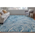 Lorrain Area Rug Feizy Lorrain Bohemian & Eclectic Abstract, Blue/Ivory, 10' x 10' Round Rug
