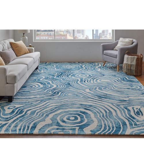 Lorrain Area Rug Feizy Lorrain Bohemian & Eclectic Abstract, Blue/Ivory, 10' x 10' Round Rug