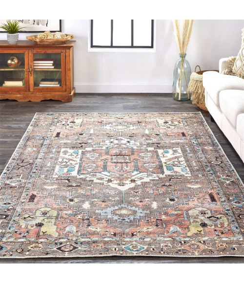 Feizy Percy Vintage Medallion Rug, Pink Clay/Warm Gray, 4ft x 6ft Accent Rug