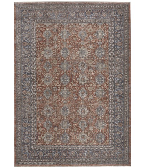 Feizy Marquette Rustic Persian Farmhouse Rug, Rust/Aegean Blue, 7ft-10in x 9ft-10in