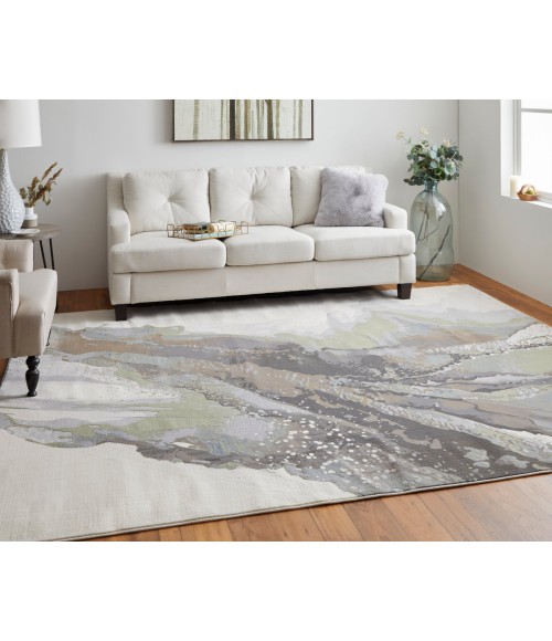 Feizy Clio Industrial Abstract, Green/Purple/Ivory, 9' x 12' Area Rug