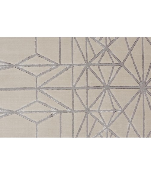 Feizy Micah Mid-Century Modern Geometric, White/Silver/Gray, 8' x 11' Area Rug