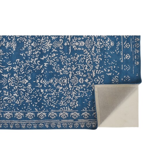 Feizy Bella High/Low Floral Wool Rug, Vallarta Blue/Silver Gray, 2ft-6in x 8ft, Runner