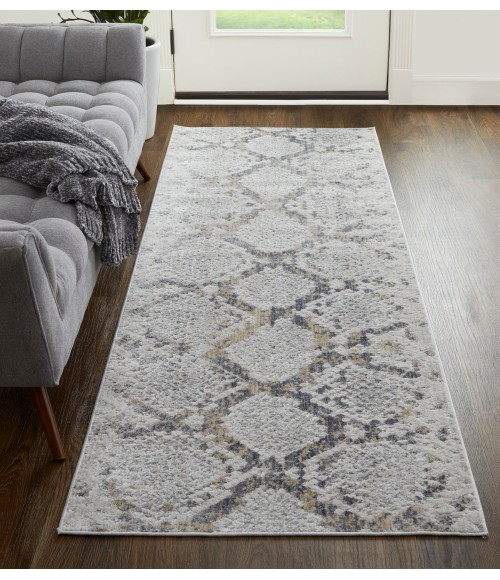 Laina Area Rug Feizy Laina Global Trellis & Lattice, Silver/Gray/Blue, 3' x 10' Runner