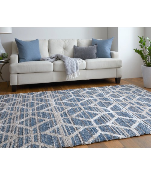 Feizy Mynka Bohemian & Eclectic Diamond, Blue/Ivory, 2'-6" x 8' Runner