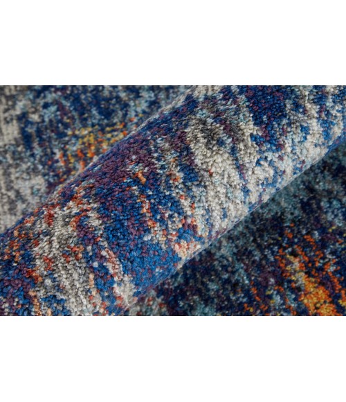 Feizy Edgemont Casual Abstract, Ivory/Blue, 6'-7" x 9'-6" Area Rug