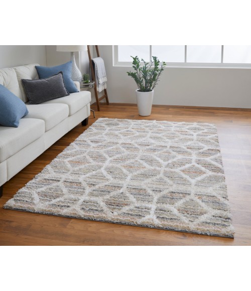 Feizy Mynka Bohemian & Eclectic Diamond, Tan/Taupe/Ivory, 10' x 14' Area Rug